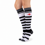 Chaussettes de Compression Premium à Rayures "Croix Rouge" Noires et blanches
