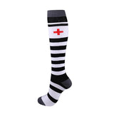 Chaussettes de Compression Premium à Rayures "Croix Rouge" Noires et blanches