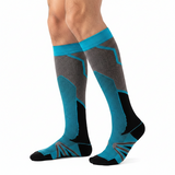 Chaussettes de Compression Sport - Bleu, Gris et Noir - vue de profil portées sur jambes d'homme