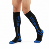 Chaussettes de Compression Sport Unisexe - Noir et Bleu - vue de face sur jambes d'hommes