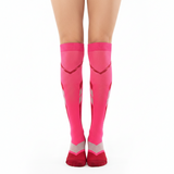 Chaussettes de Compression Sport Unisexe - Rose et Rouge - Vue de face sur jambes de femme