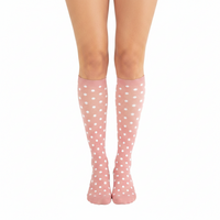 Chaussettes de Compression Classiques - Rose à Pois Blancs