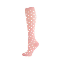 Chaussettes de Compression Classiques - Rose à Pois Blancs